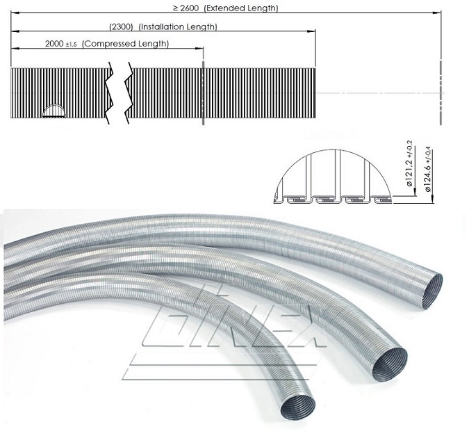 Trubka výfuku - pružný díl 121,5x125,5x2300 pozink