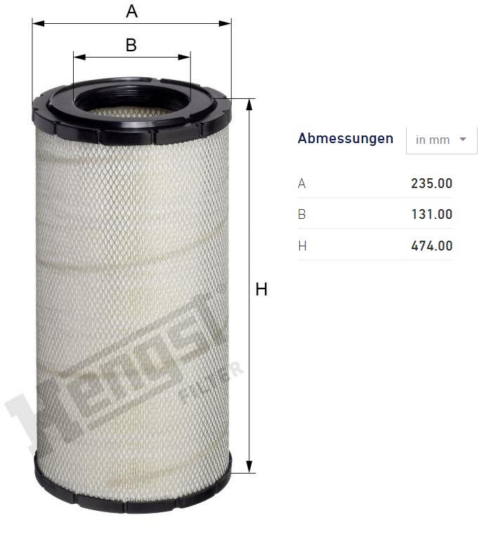 Filtr vzduchu hlavní VOLVO EC200B EC200D EC210B EC210C EC210D EC220D EC220E EC230B EC230B 