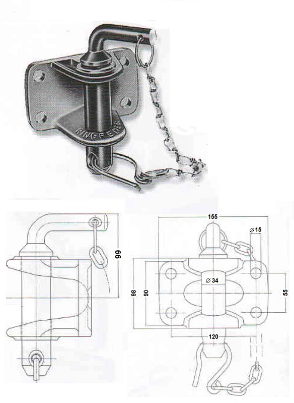 Závěs tažný 120x55, čep 34mm/zatížení 20t pro RINGFEDER typ-6434