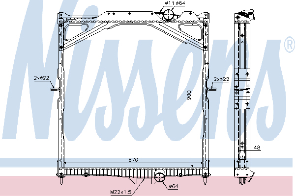 Chladič vody 900x870x48 bez rámu VOLVO FH12,FH16, FH13 od 2002 