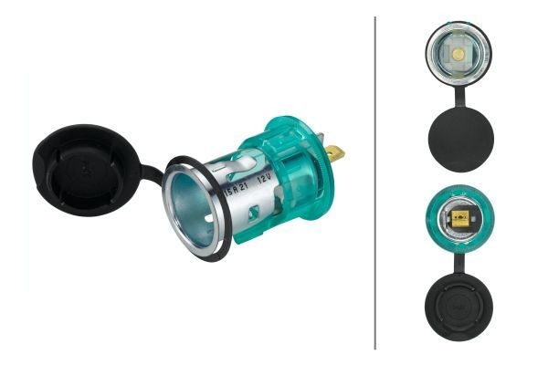 Zásuvka zapalovače 12V/15A 2pól. zelené pouzdro bez osvětlení LIEBHERR, JOHN DEERE,KOMATSU