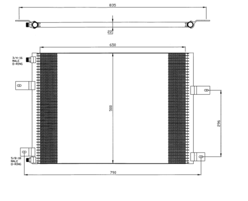 Chladič klimatizace 715x501x22 RVI Magnum 420/430/470/390 E.Tech  400/440/480