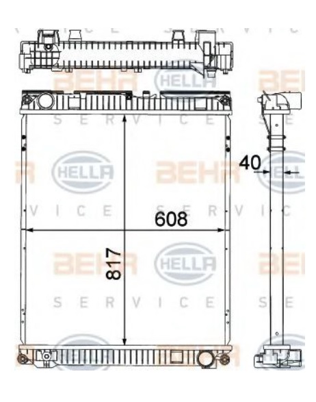 Chladič vody 817x608x40 s rámem MAN TGL od 04.2005, TGM od 10.205