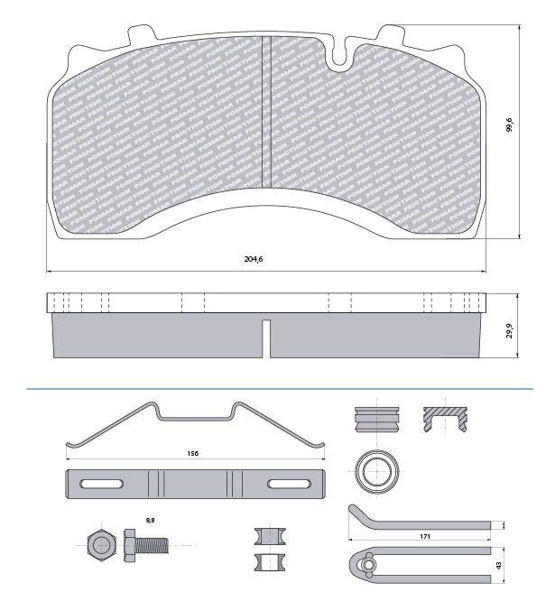 Deska brzdová 29142 Bremann 205x97x30 DAF LF55,RVI Midlum,WABCO PAN 19-2