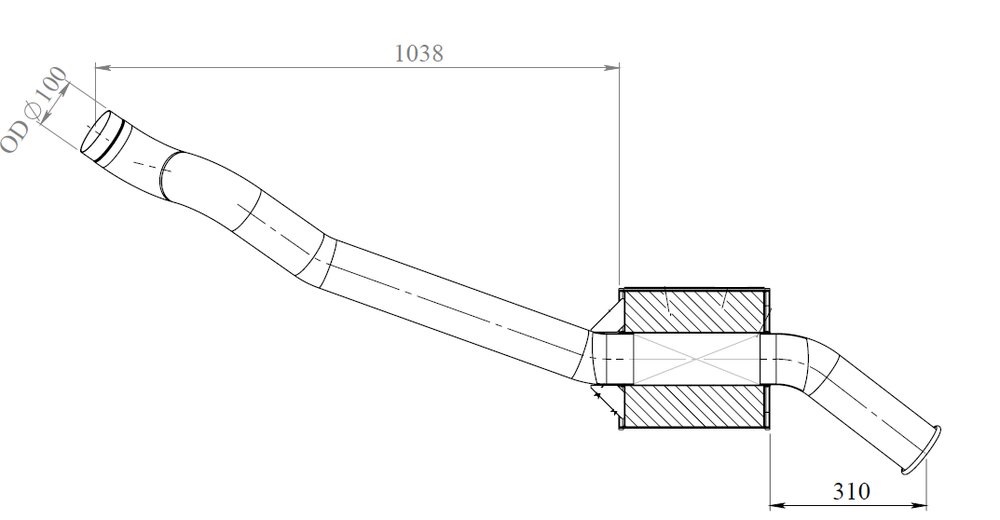 Trubka výfuku s tlumičem 1038/1860mm MAN TGM od 10.2005