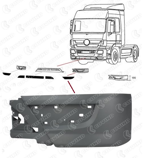 Roh předního nárazní - spodní L MERCEDES Actros MP2/MP3 od 10.2002