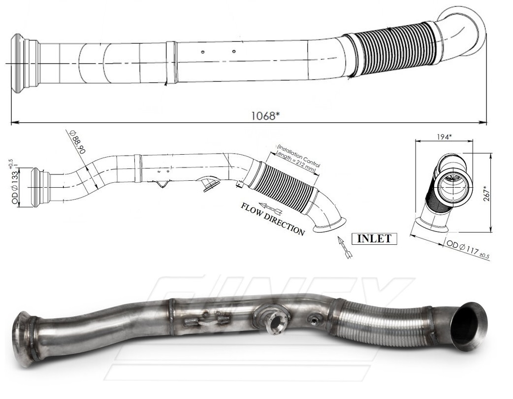 Trubka výfuku s pružným dílem 1080mm RVI Midlum Euro 4