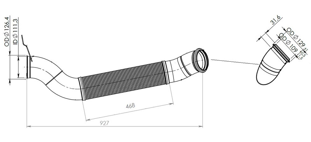 Trubka výfuku pr.127mm s pružným dílem SCANIA P,G,R,T Euro 5