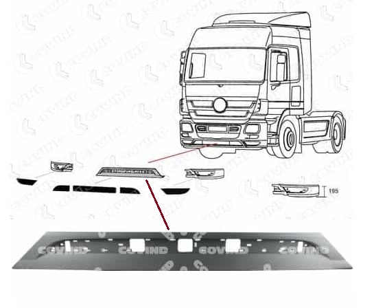 Nárazník přední  - střední díl MERCEDES Actros MP/MP3 od 10.2002