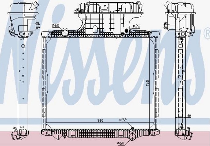 Chladič vody 765x920x40 s expanzní nádrží MAN TGS,TGX od 2007