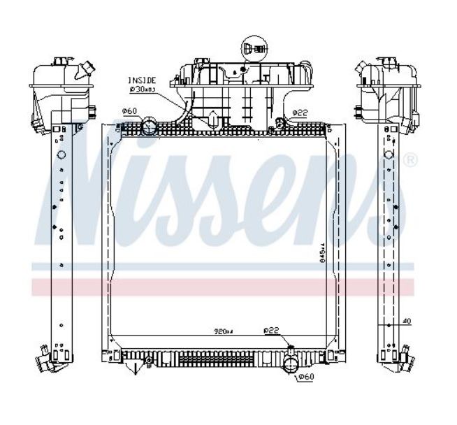 Chladič vody 938x845x42 s expanzní nádrží MAN TGA, TGS, TGX