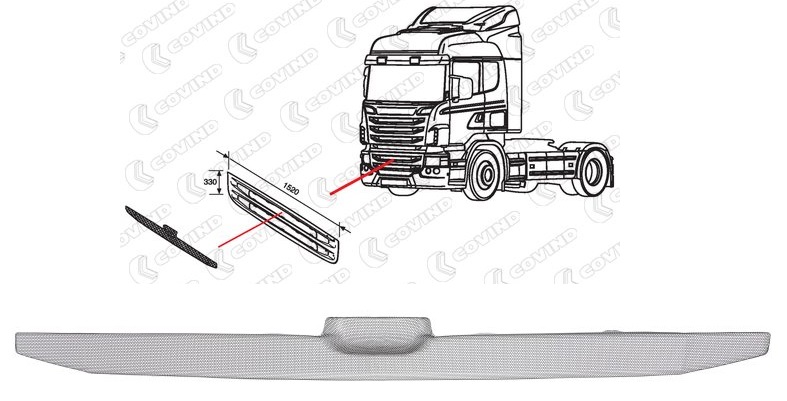 Mřížka spodní masky - horní díl 330mm SCANIA P,G,R,T od 2010