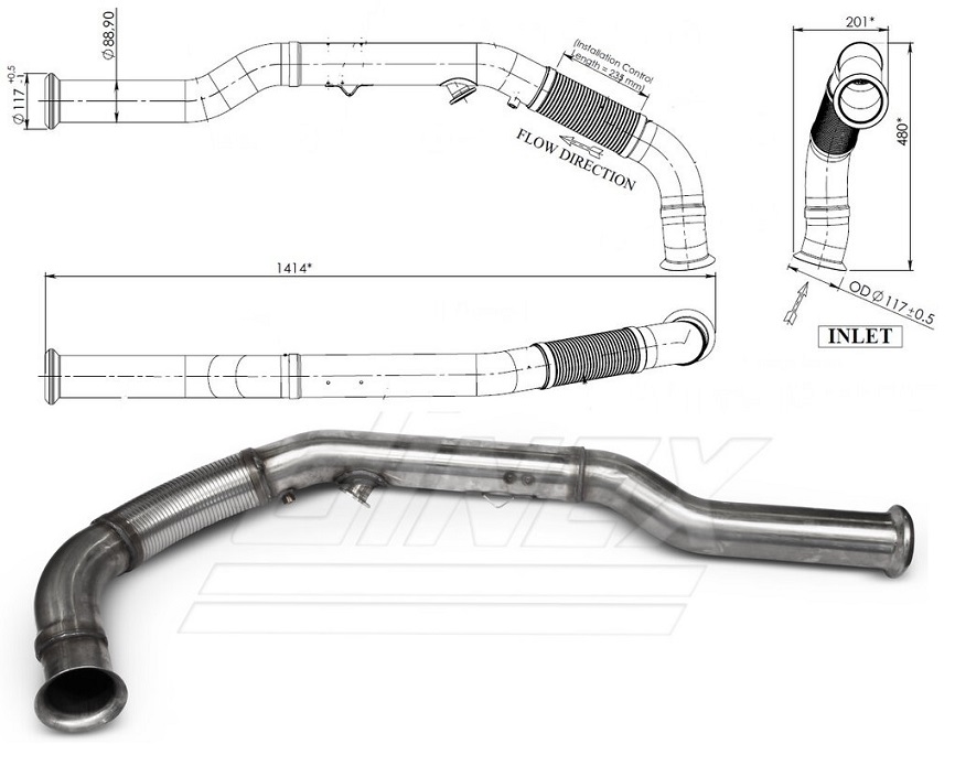 Trubka výfuku přední s pružným dílem pr.88,9x1380 RVI Midlum Euro 4 od 04.2006