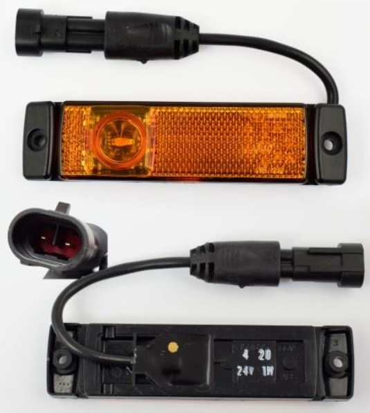 Svítilna poziční 12V/24V 0,5/1,2W 3xLED s odrazkou,  oranžová, s konektorem DAF XF105