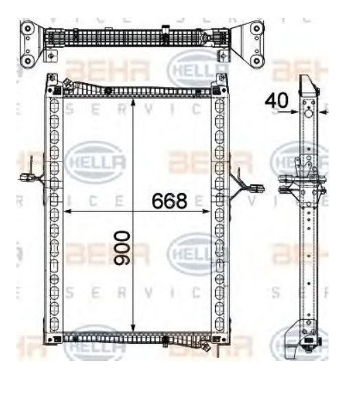 Chladič vody 668x900x40 s rámem MAN TGL od 04.2005, TGM D0836 od 10.2005