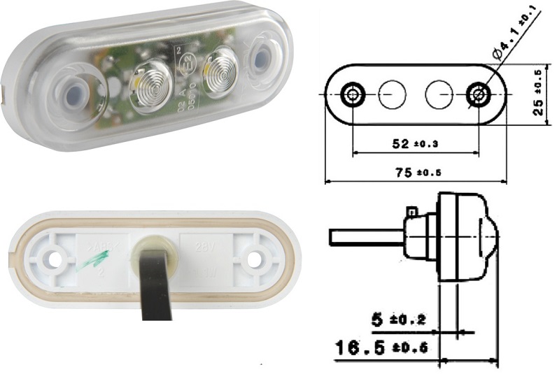 Svítilna poziční obrysová na střechu 24V 75x25x16,5 2xLED bílá RVI Magnum