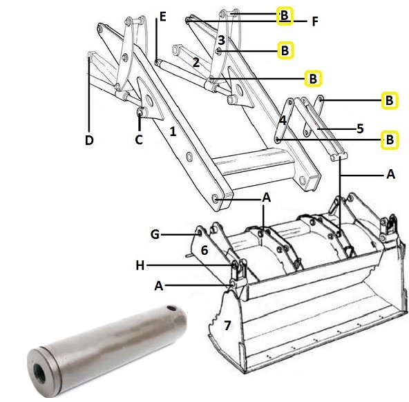 Čep ramene přední lžíce 44,7x187 JCB 3CX 4CX