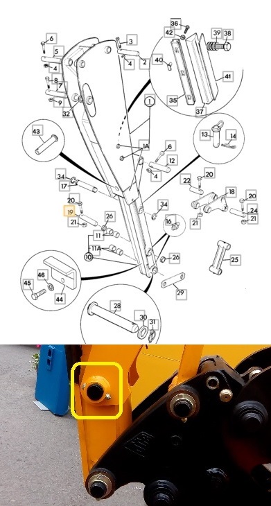 Čep ramene zadní 45x300 JCB 3CX, 4CX
