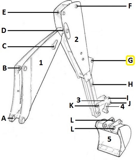Čep zadního ramene 45x267mm - držák hydraulického válce "Bucket" JCB 3CX, 4CX