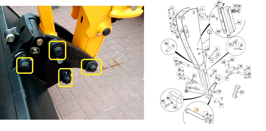 Čep závěsu zadního ramene 44,7x350 JCB 3CX 4CX