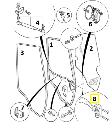 Klika dveří vnitřní L JCB 3CX, 4CX, 