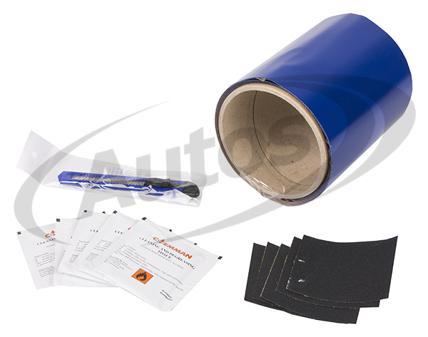 Sada opravárenská plachty 220x14 cm - modrá /smirek,odmašťovač,samolepící folie/