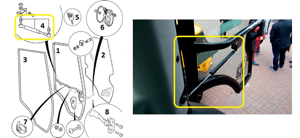 Vzpěra plynová bočních dveří 250N JCB 3CX 4CX kabina P21 od 2001