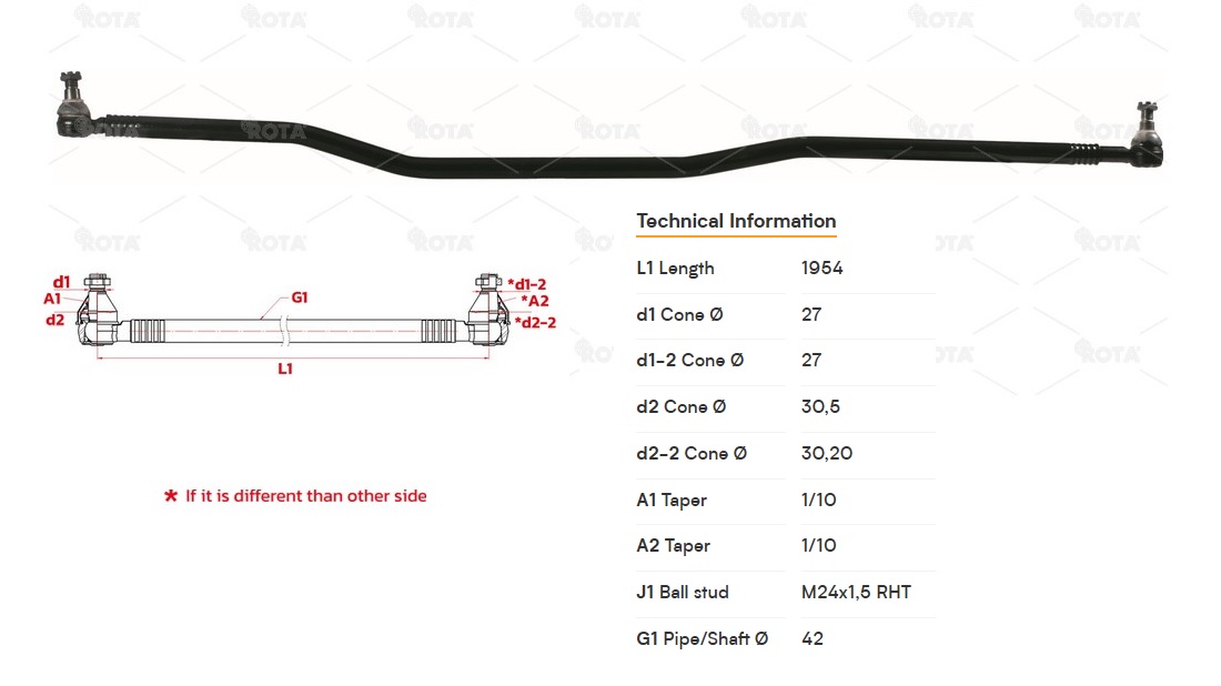 Tyč řízení řídící 1954mm/ M24X1,5 // DAF XF105 od 2005, XF95 od 2002 do 2006