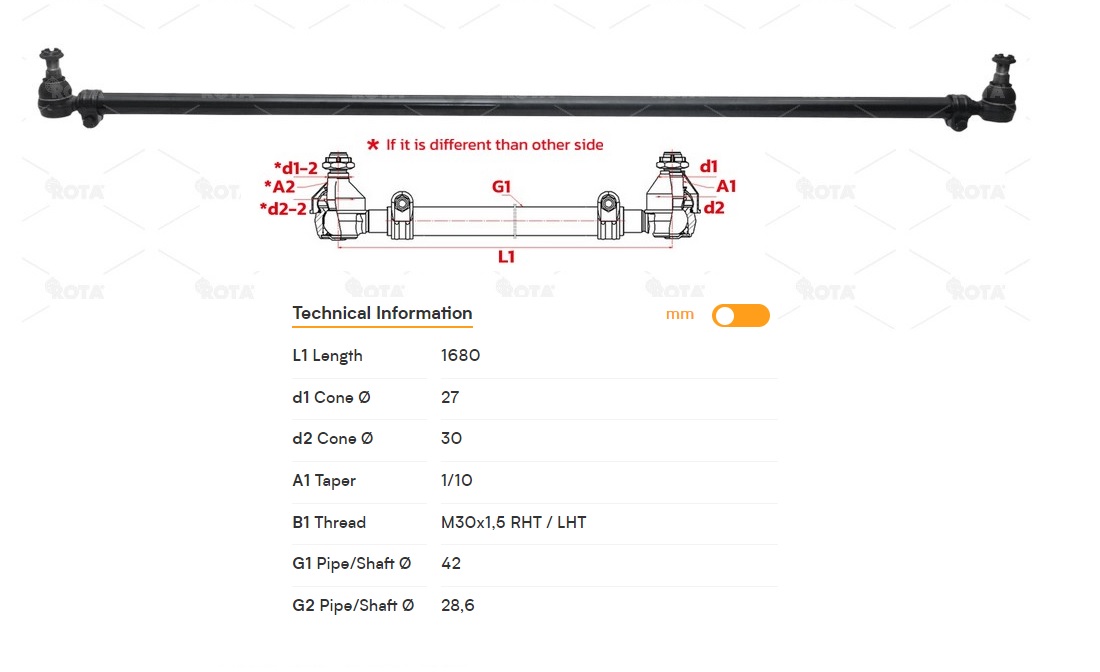 Tyč řízení spojovací 1680mm MAN G90, M90, F90, L2000, M2000, F2000