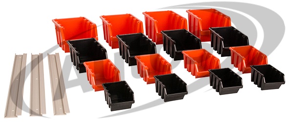 Organizér stohovatelný s držákem na stěnu SETTRUCK 580x230x130 - sada 16 ks