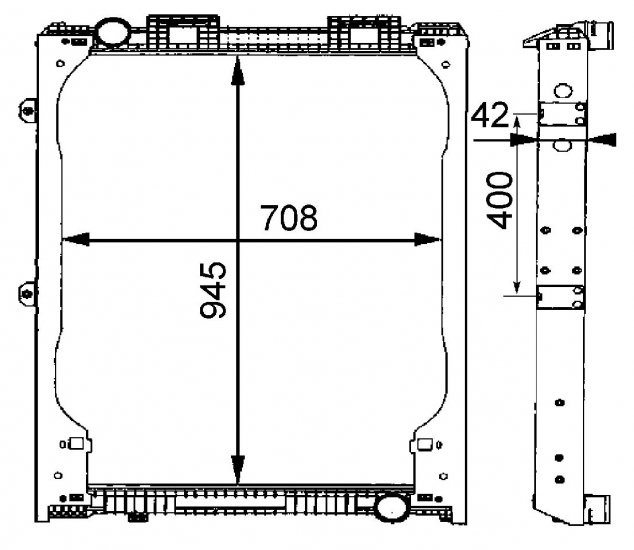Chladič vody 945x708x42 s rámem MAN F2000 od 1994 do 2002