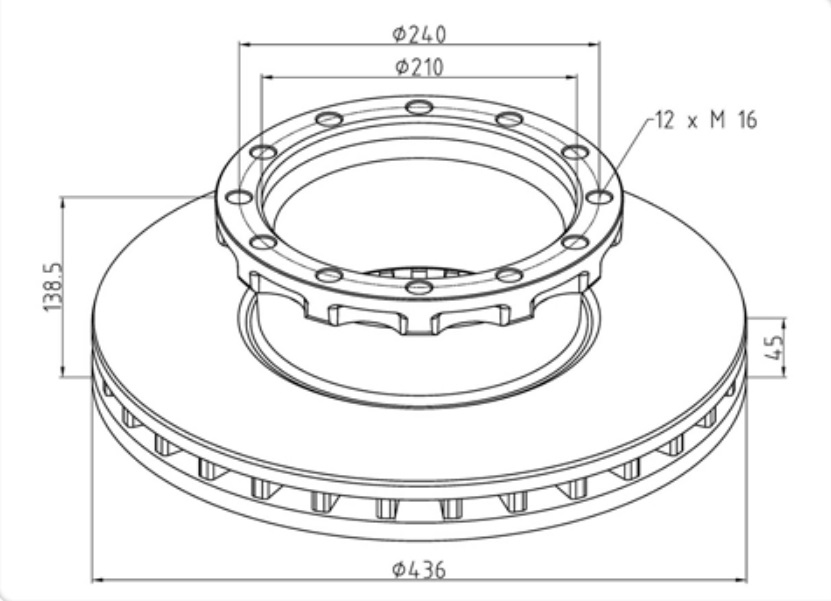 Kotouč brzdový 436x45x138,5 PN/ZN IVECO E.Star 440E, Stralis 440E, E.Tech, E.Cargo