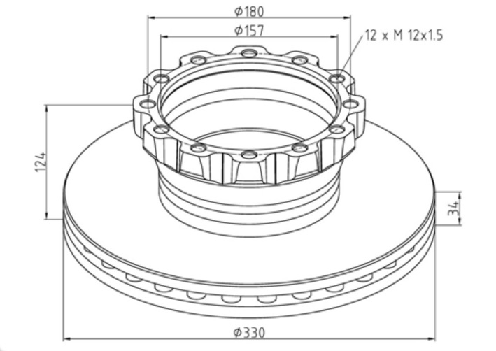 Kotouč brzdový 330x34x124 s kroužkem ABS PN/ZN MAN L2000,M2000