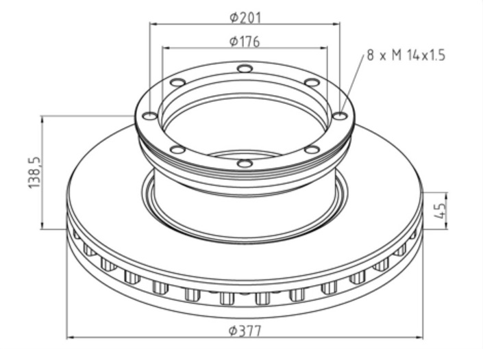 Kotouč brzdový 377x45x138,5 ZN MERCEDES Atego do 2004, Atego 2 od 2004, Atego 3 od 2013 
