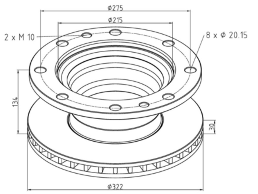 Kotouč brzdový 322x30x134 IVECO E.Cargo 80/ 100/ 190
