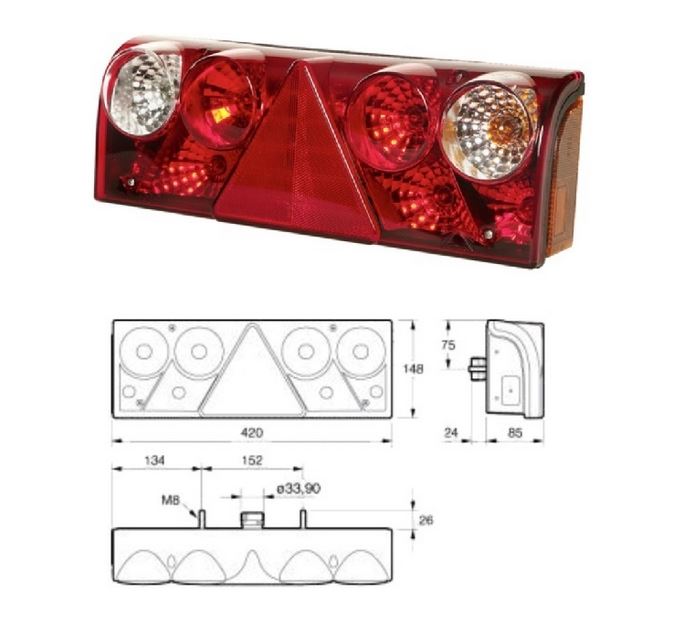 Svítilna zadní P EUROPOINT II s trojúhelníkem, zásuvka 7pin, SCHMITZ