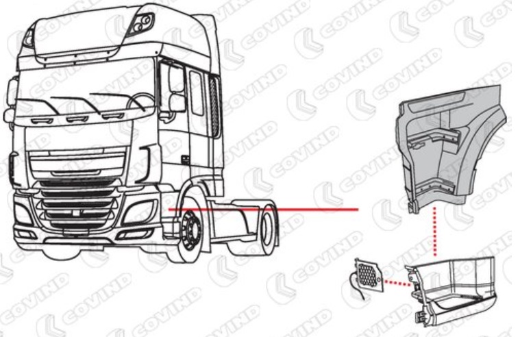 Držák - šachta schodu kabiny horní L DAF XF106 Euro 6 od 2012