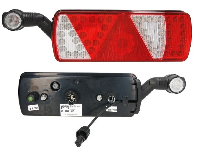 Svítilna zadní L ECOLED 24V s trojúhelníkem a tykadlem /směr,mlha,zpátečka,brzda/ 7pin