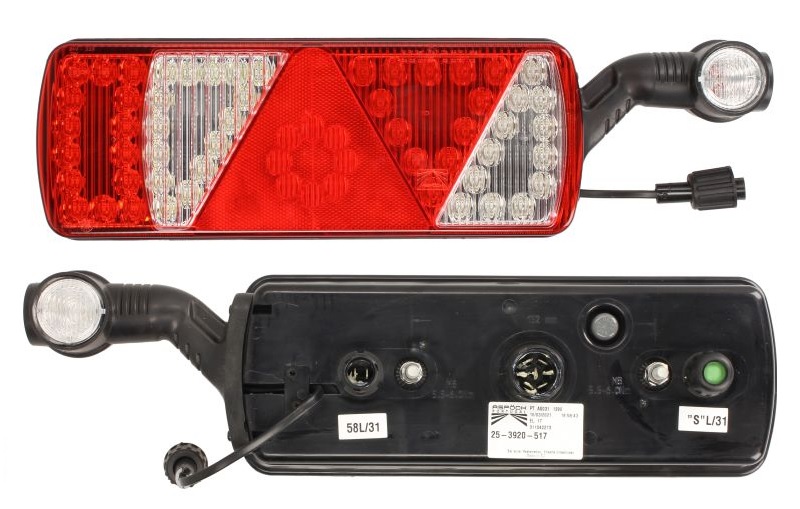 Svítilna zadní P ECOLED 24V s trojúhelníkem a tykadlem /směr,mlha,zpátečka,brzda/ 7pin