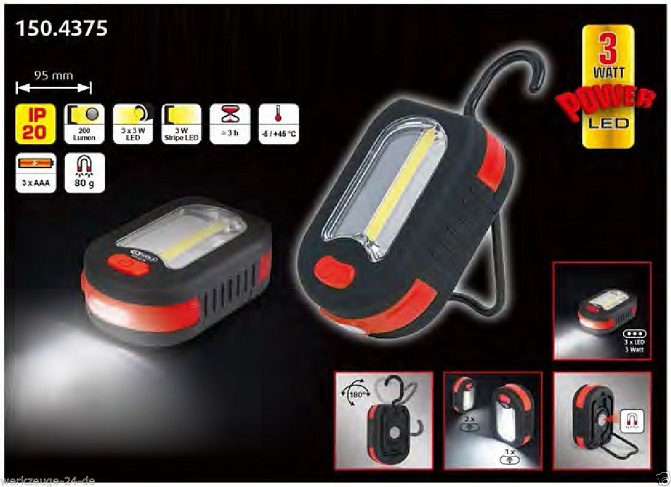 Svítilna dílenská LED Power Stripe 3W 35x60 na baterie /3xAAA/