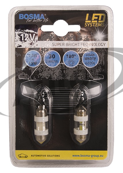 Žárovka sufit 12V 2,5W 2xLED SMD5050/ SV8,5 10X31mm bílá - sada 2ks