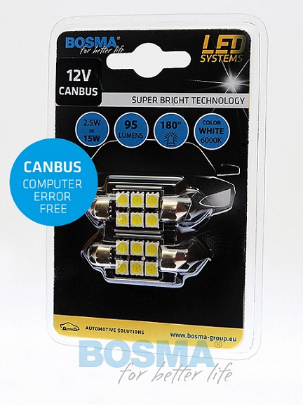 Žárovka 12V 6XLED SMD 5050 SV8,5 bílá 15x41 DOUBLE POLARITY CANBUS - sada 2 ks