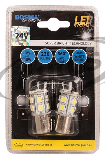 Žárovka 24V 3W/18W 13xSMD 5050 LED BA15s bílá - sada 2ks