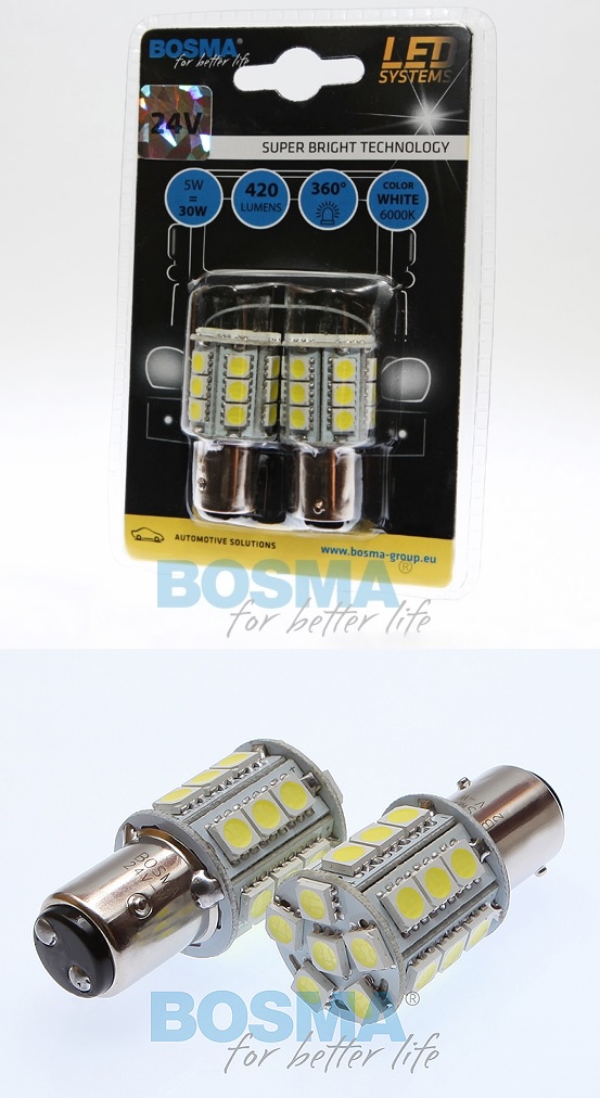 Žárovka 24V/5W LED BAY15D bílá - sada 2ks WIT3253 P/Pb 360