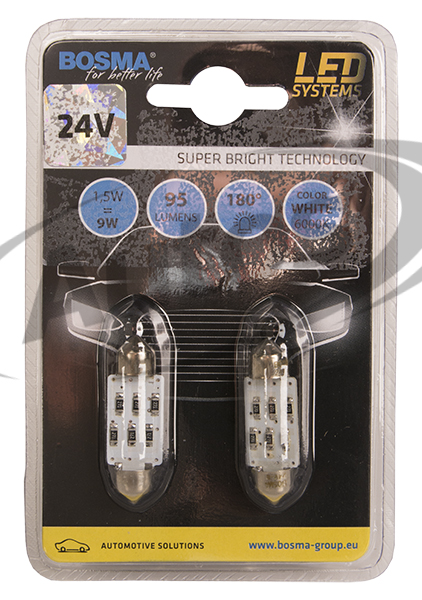 Žárovka sufit 24V SV8,5 10X36 6xLED SMD 5050 bílá - sada 2 ks