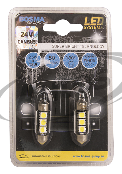 Žárovka sufit 24V/2,5W/15W SV8,5 13X36 6xLED SMD CANBUS bílá - sada 2 ks
