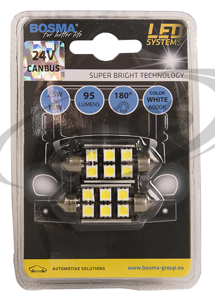 Žárovka sufit 24V 6xSMD 5050 SV8,5 4xLED,15x41 bílá BOSMA - sada 2ks