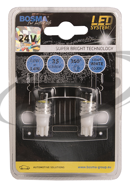 Žárovka T10 24V/0,6W/3,6W W2,1x9,5d 1xLED SMD 6000K bílá - sada 2ks