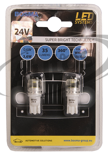 Žárovka T10 24V/0,6W/3,6W W2,1x9,5d 1xLED SMD 6000K bílá - sada 2ks