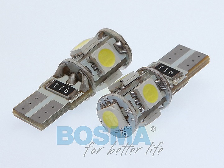 Žárovka celosklo LED 24V/5W T10, 5xSMD 5050,CANBUS,BOSMA - sada 2 ks